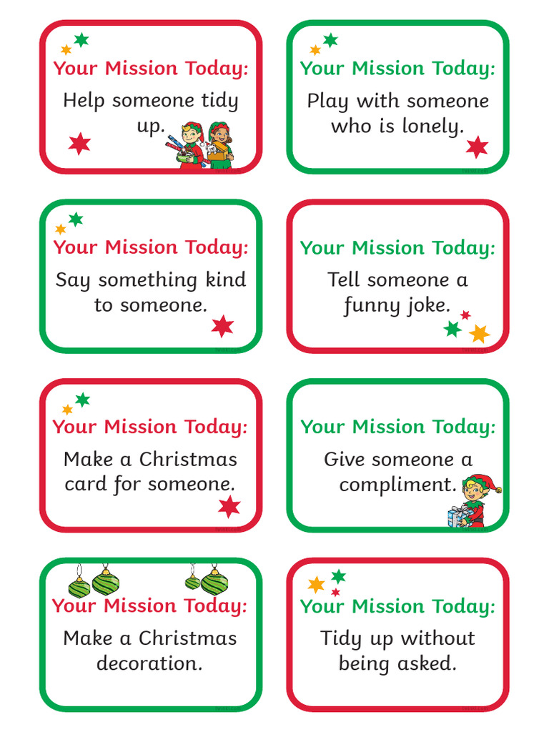 Daily Mission Cards for Display with Your Classroom Elf | PDF ...