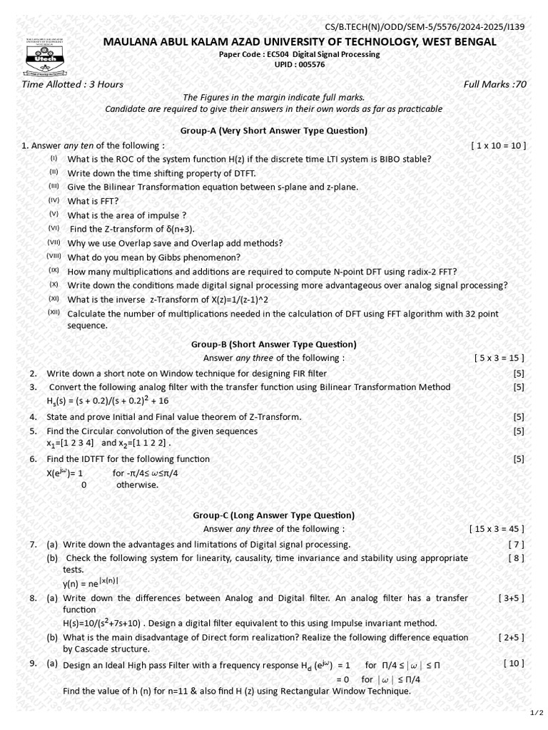 Digital Signal Processing Exam Paper | PDF | Digital Signal Processing ...