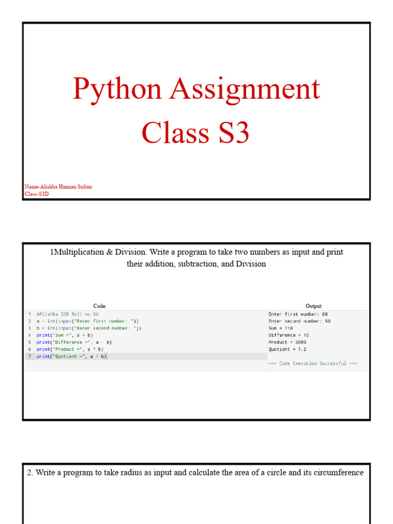 Python Assignment Class S3 | PDF