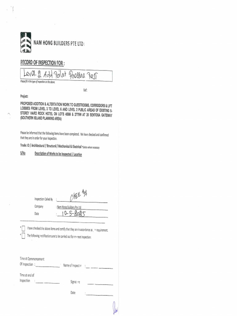 Level-2 ADD Toilet Water Pipe Pressure Test Report | PDF
