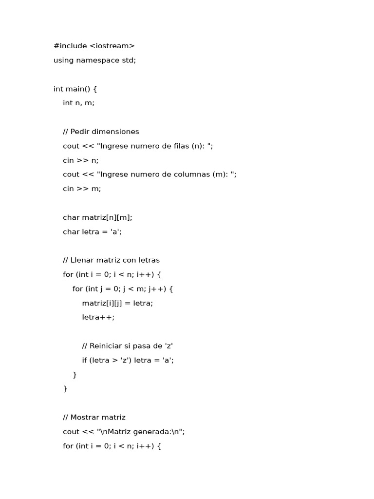 Geração de Matriz de Letras em C++ | PDF