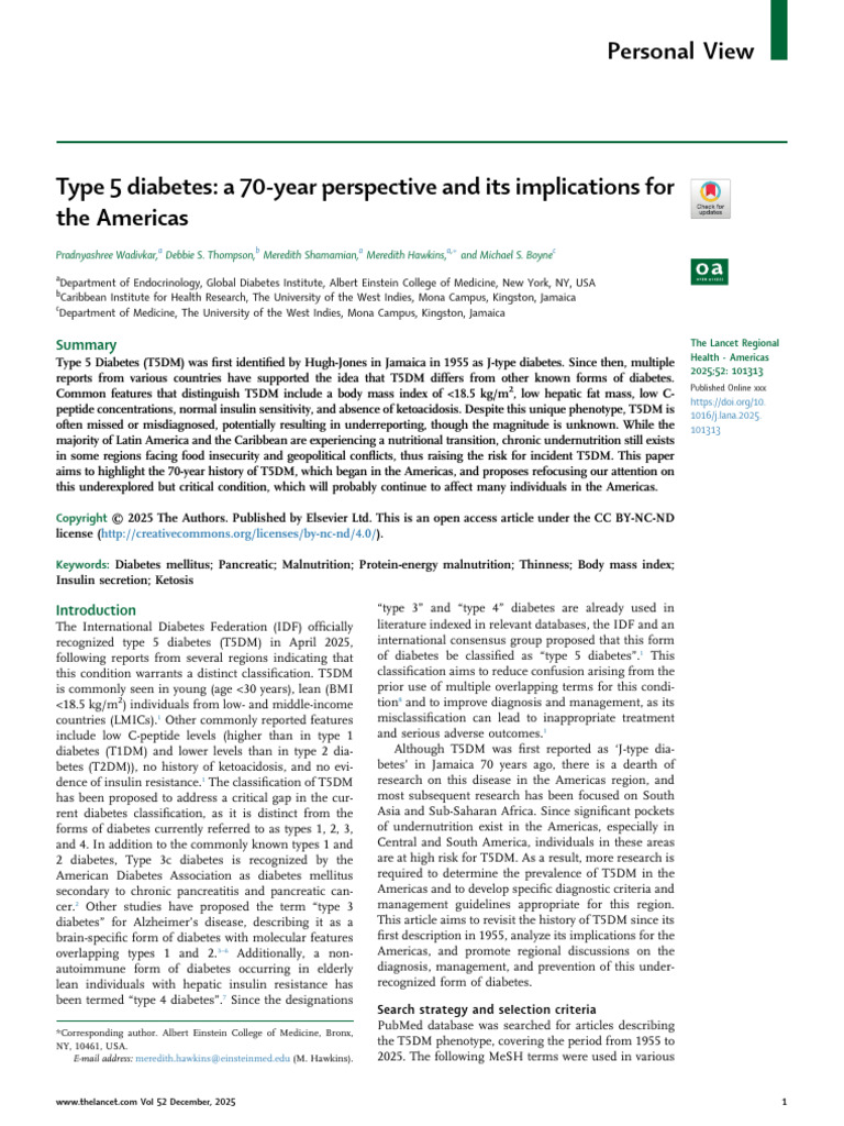 Type 5 Diabetes a 70 Year Perspective and Its Imp | PDF | Diabetes ...