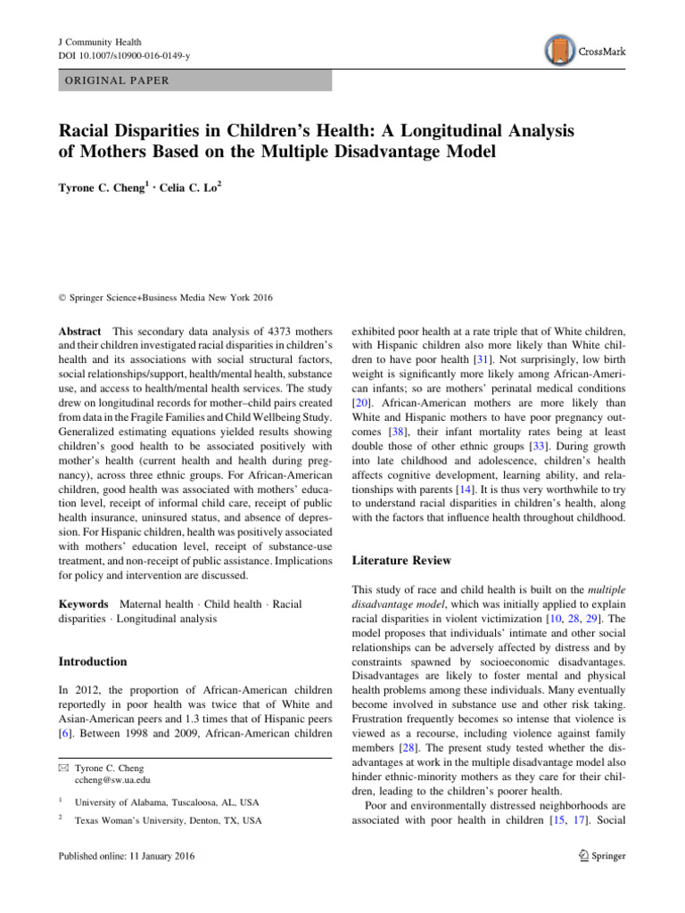 Racial Disparities in Children’s Health A Longitudinal Analysis | PDF ...