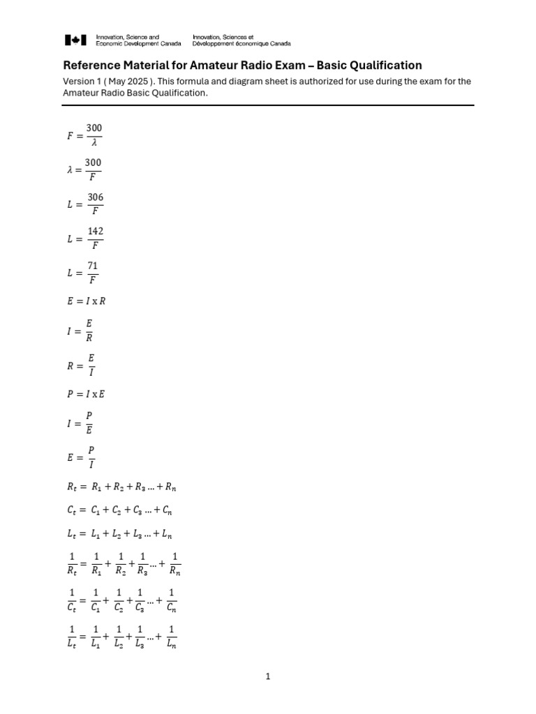 Amateur Radio Exam Formula Sheet | PDF