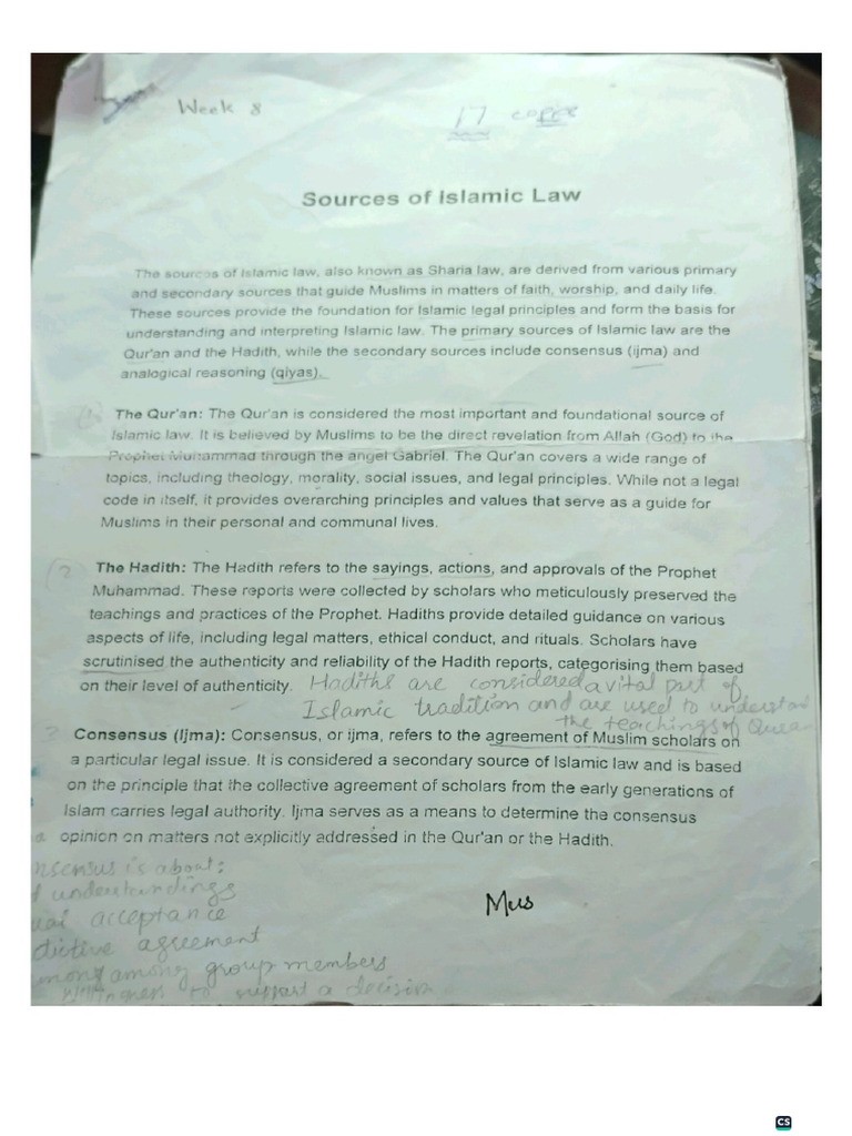 Islamic Studies Notes Sources of Islamic Law 1 | PDF