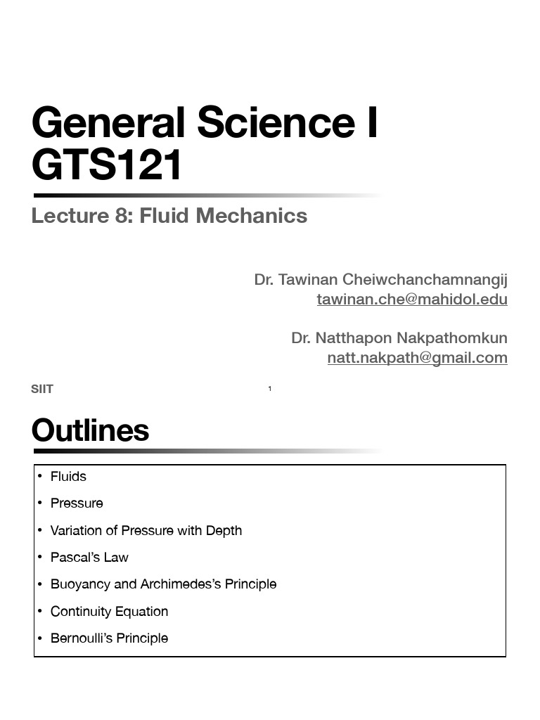 Fluid Mechanics Overview and Principles | PDF | Buoyancy | Pressure