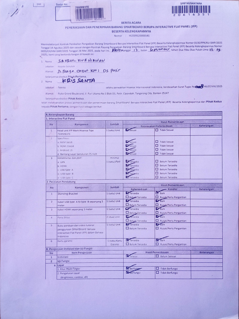 BA Pemeriksaan IFP SMP | PDF