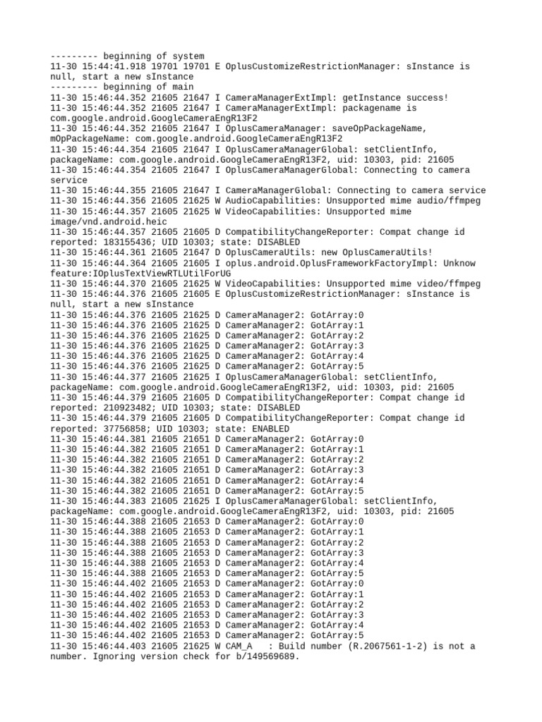 Camera Service Connection Logs | PDF | Computing | Software
