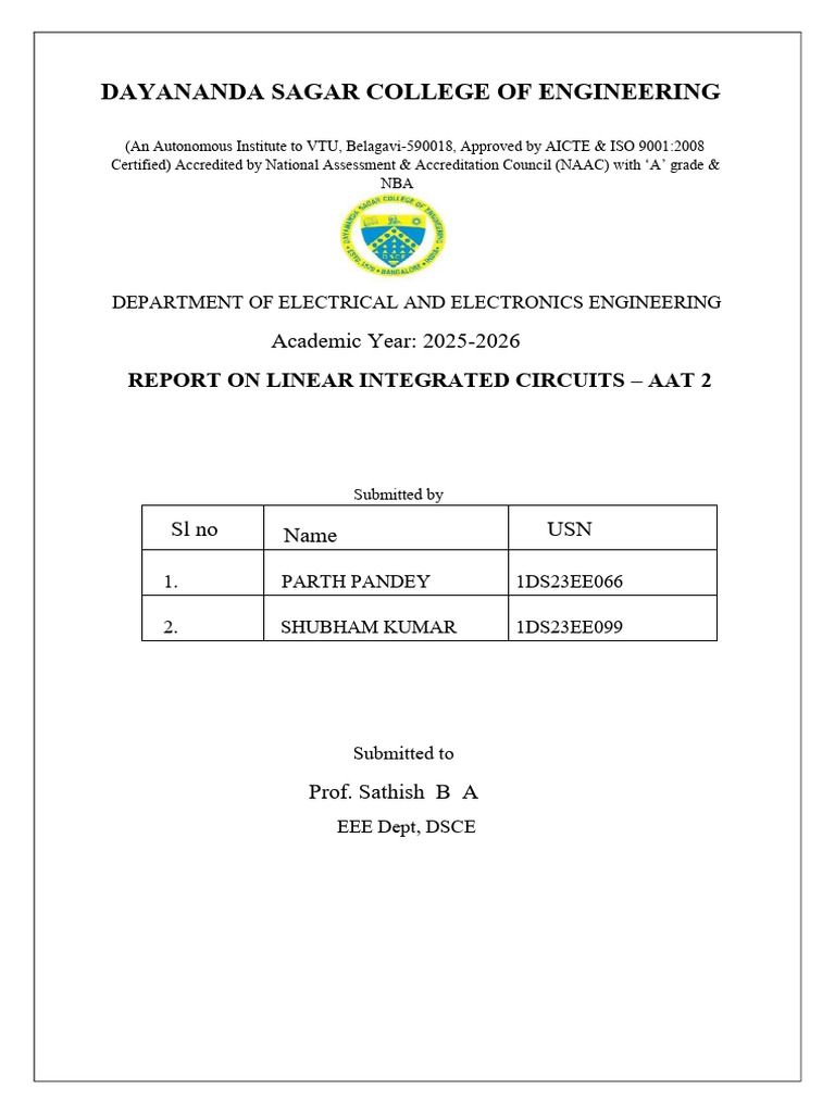 Linear Integrated Circuits Report 2025-26 | PDF