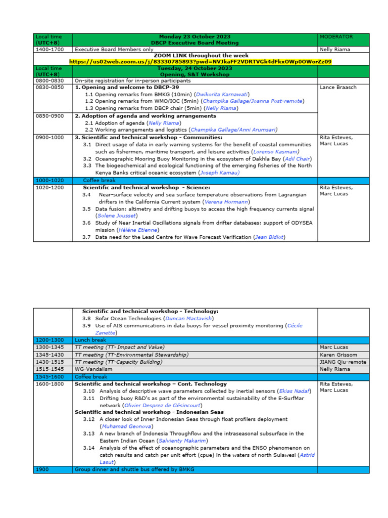 DBCP-39 Timetable - v4 DRAFT | PDF | Oceanography | Hydrography