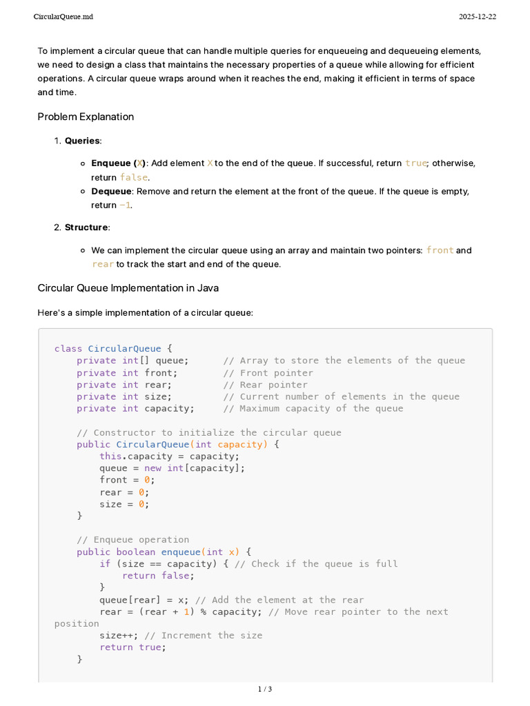 Java Circular Queue Implementation | PDF | Queue (Abstract Data Type) | C++