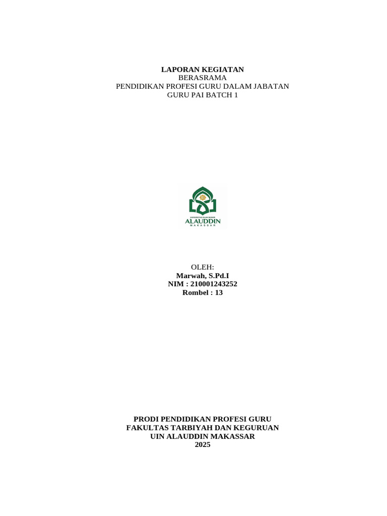 Laporan Kegiatan PPG Guru PAI 2025 | PDF