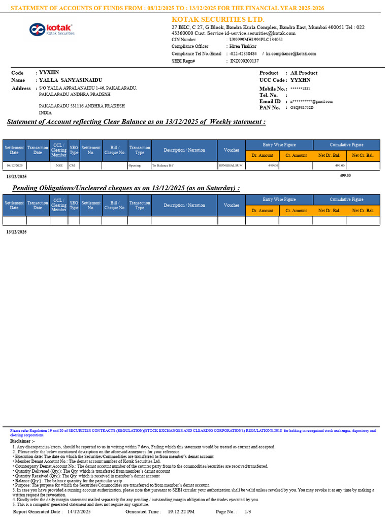 Kotak Securities Account Statement 2025 | PDF | Securities (Finance ...
