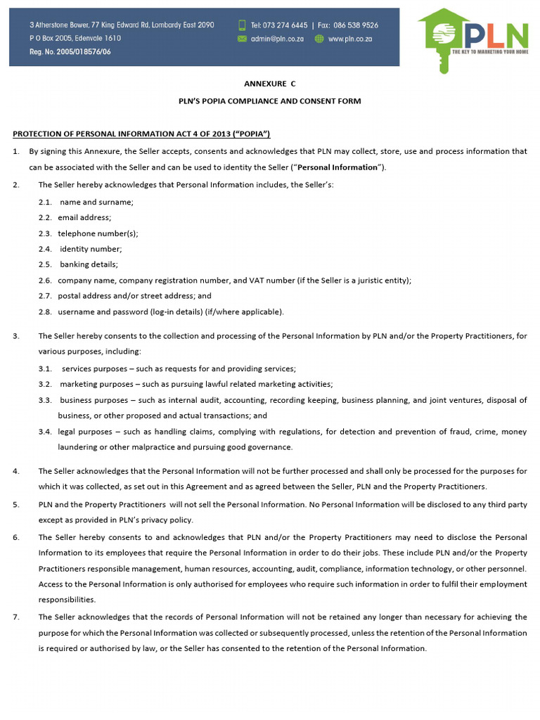 31 Little Acres Annexure c - Pln Popia Compliance and Consent Form ...
