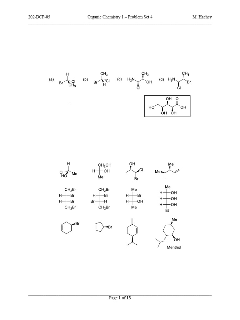 Organic Chemistry Problem Set on Isomers | PDF | Chirality (Chemistry ...