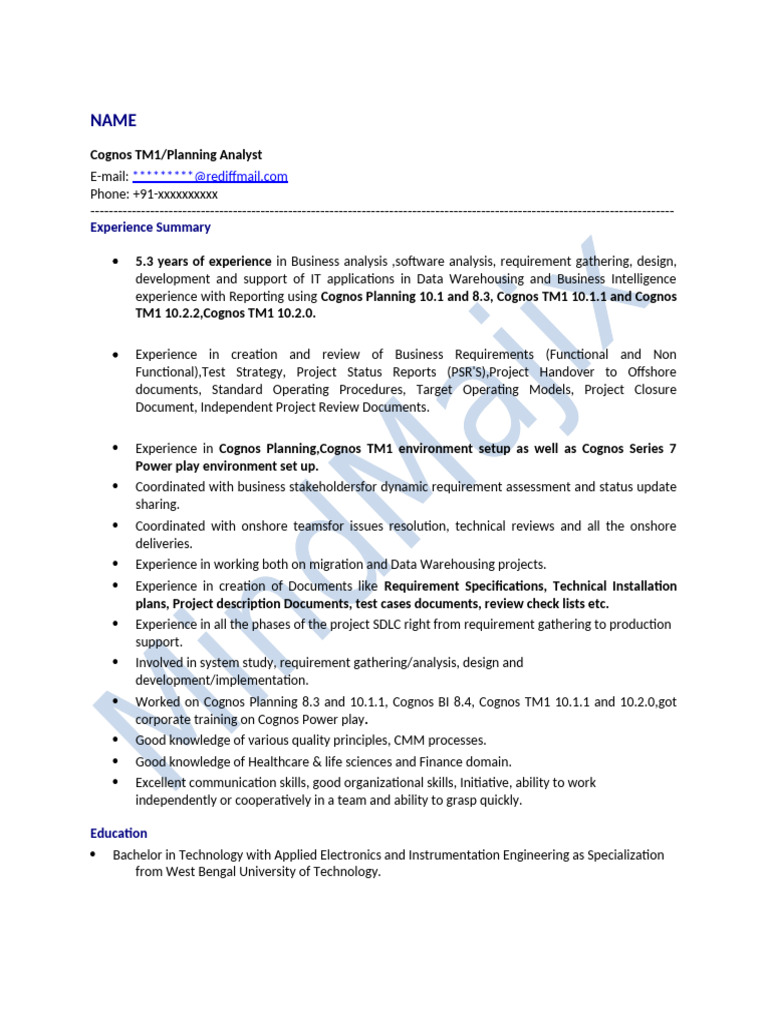 Cognos TM1/Planning Analyst Resume | PDF | Databases | Business ...