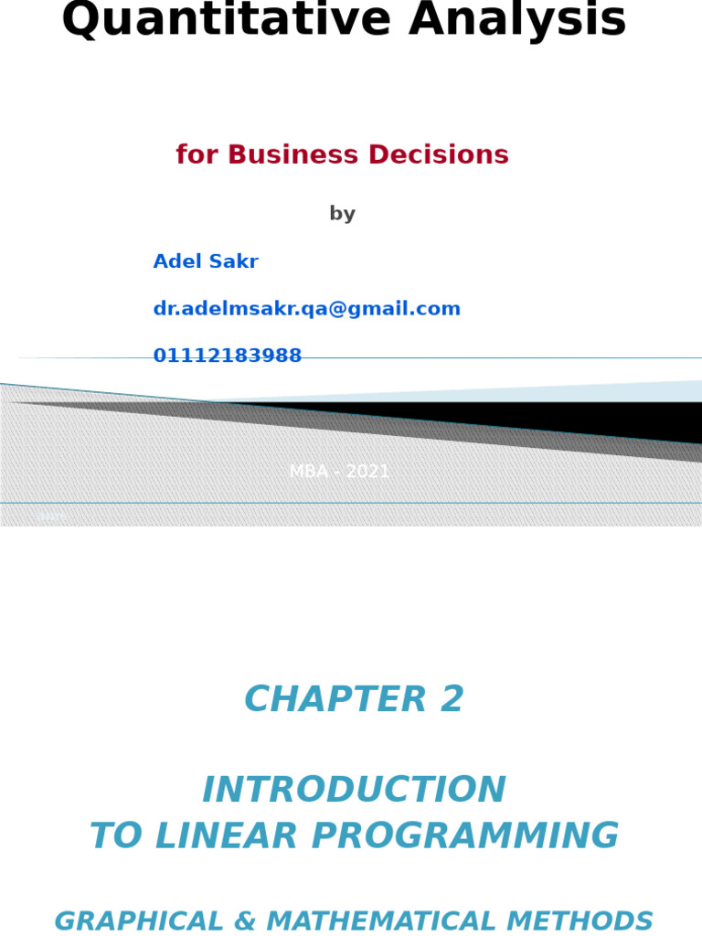 QA Lecture2 LP2 | PDF | Mathematical Optimization | Linear Programming
