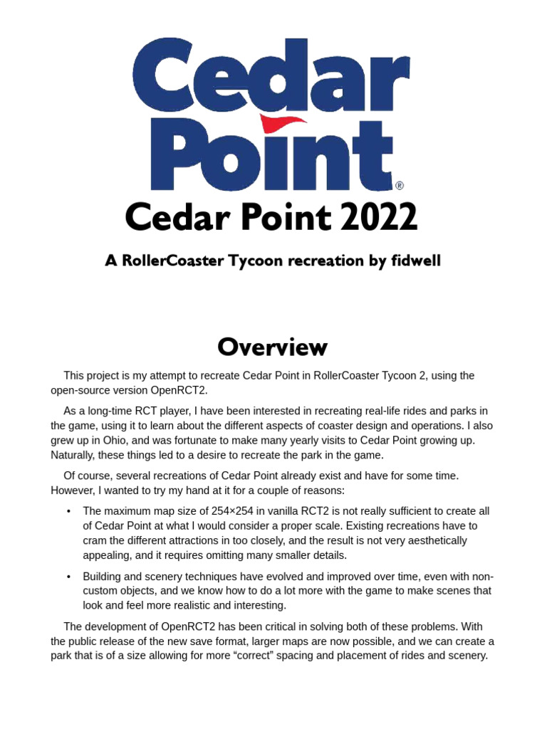 Cedar Point RCT2 Recreation Project | PDF | Amusement Rides Based On ...