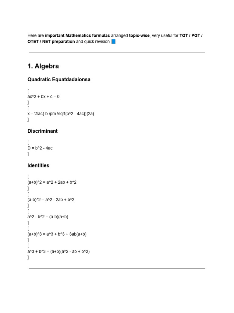 Essential Math Formulas for Exams | PDF | Area | Trigonometric Functions