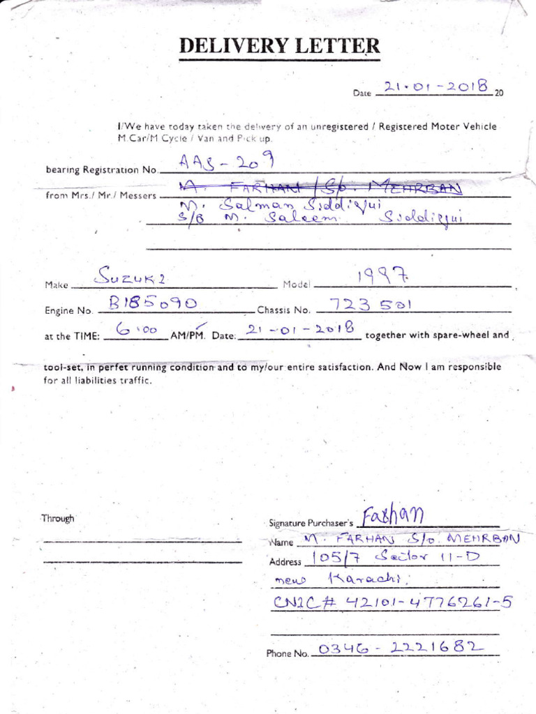 Mehran Sale Receipt With CNIC | PDF