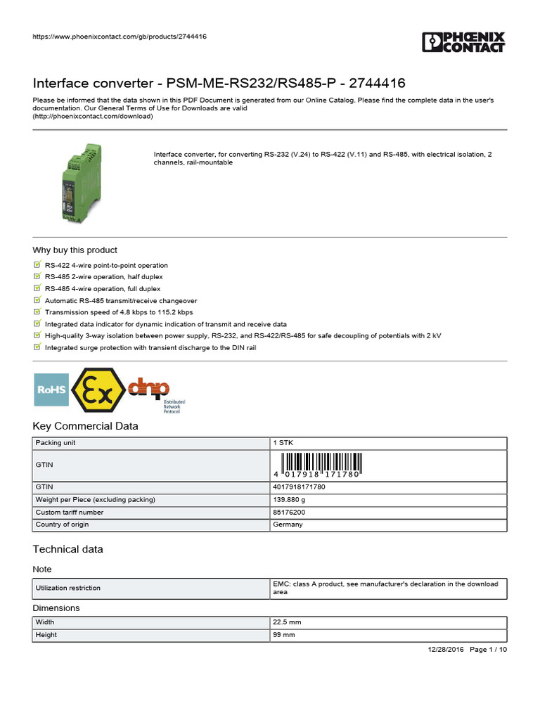 Psm-Me-Rs232-Rs485-P - 2744416 | PDF | Electrical Engineering | Electronics