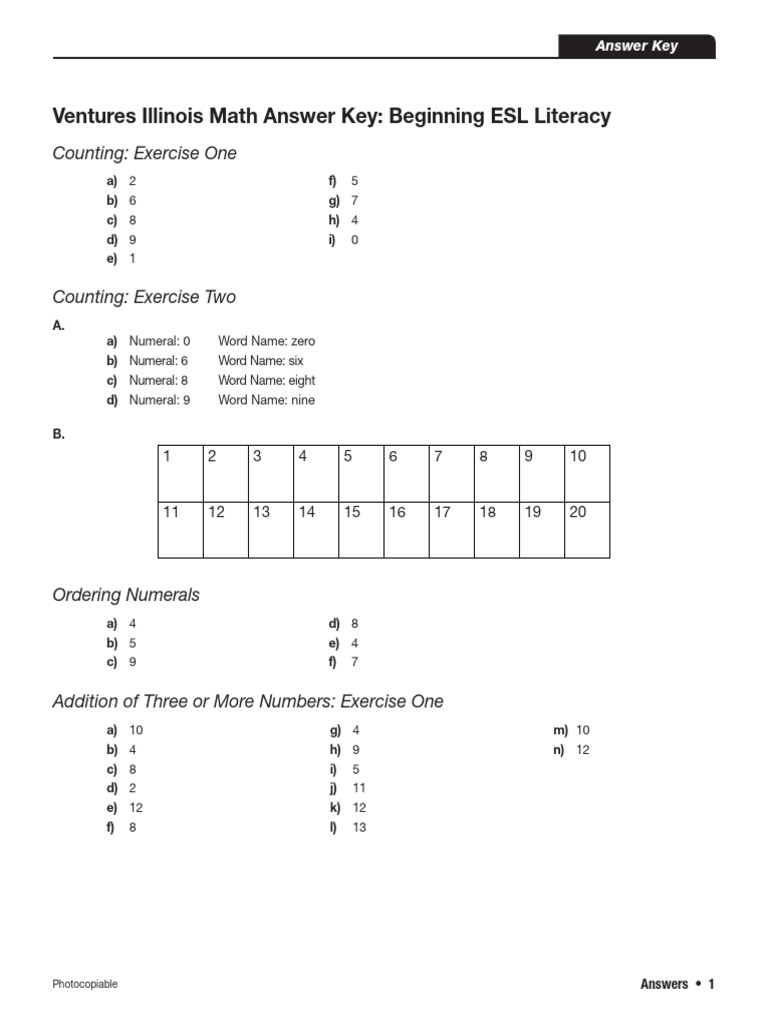 Ventures Basic BeginingLit Math IL AnswerKey | PDF | Length