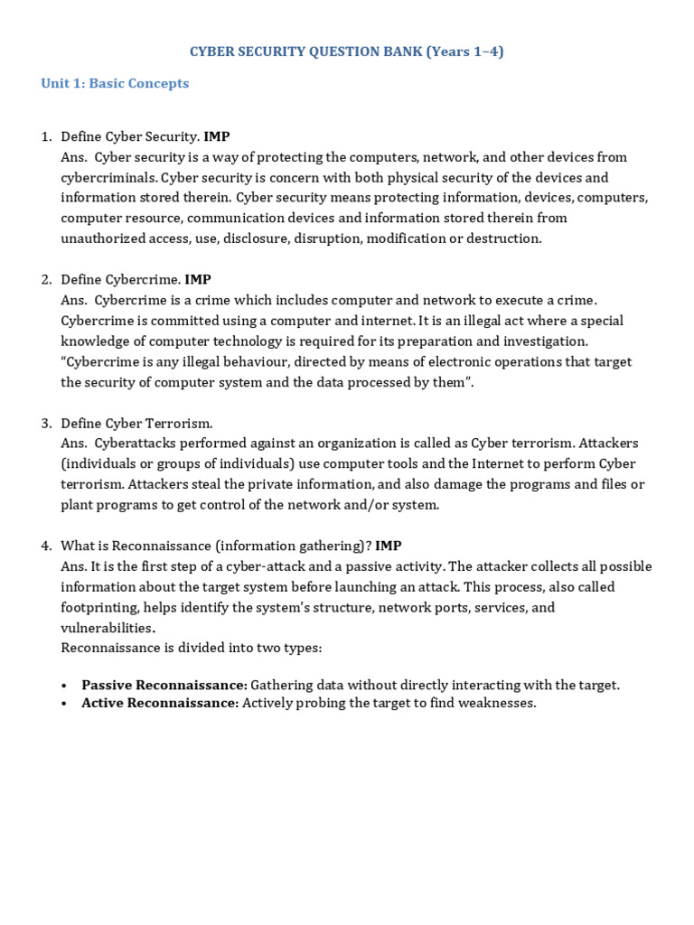 Cyber Security Question Bank (Years 1-4) | PDF | Computer Virus | Password