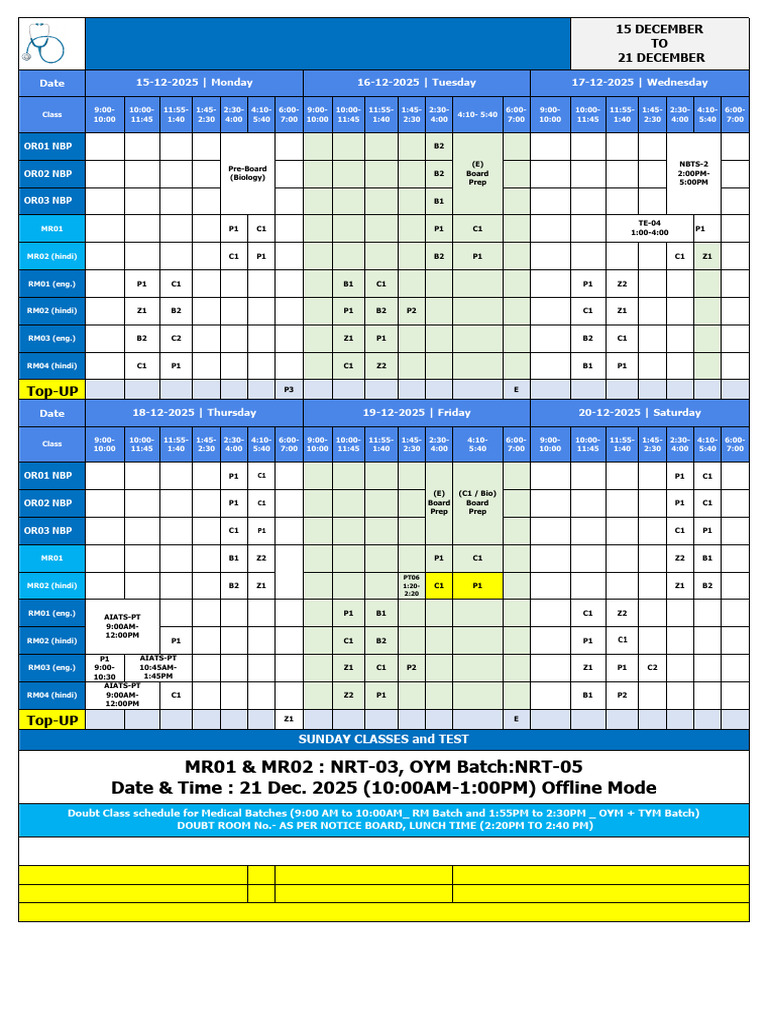 Medical Time Table 15 Dec To 21 Dec | PDF