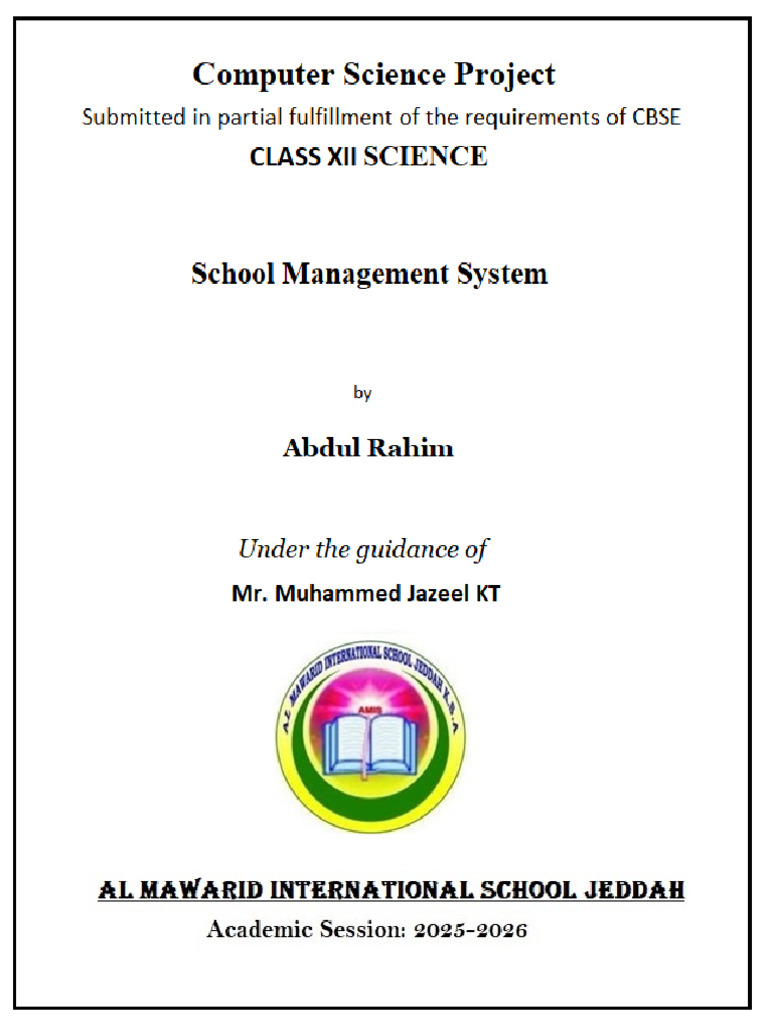 School Management System Project by Abdul Rahim - 251130 - 004831 | PDF
