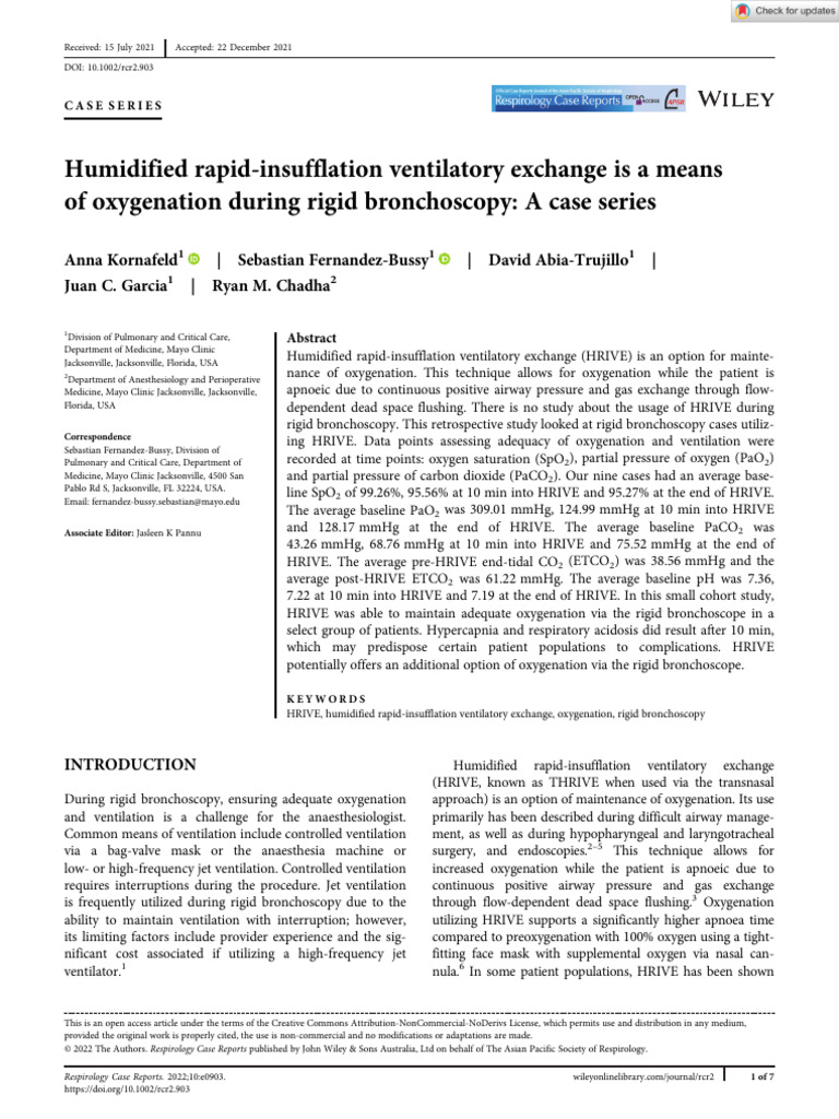Kornafeld A - HRIVE W Rigid Bronch - Respirol Case Rep - 2022 | PDF ...