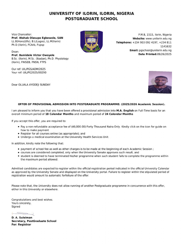 Admission Letter | PDF