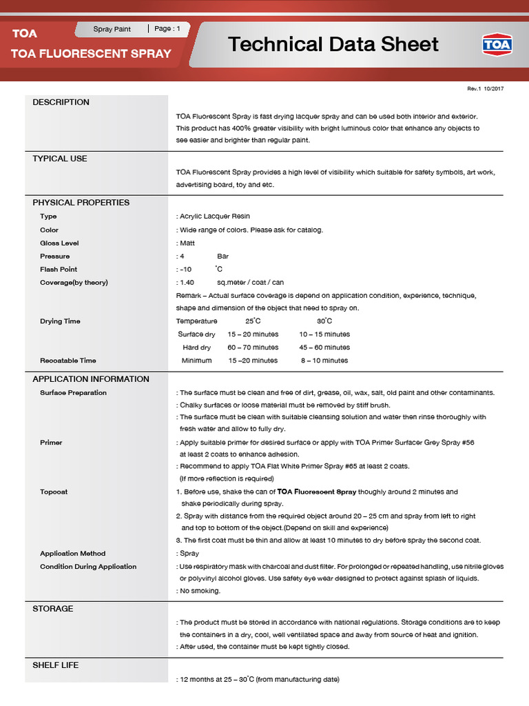 Tds Toa Fluorescent Sprayz z891451395772 | PDF