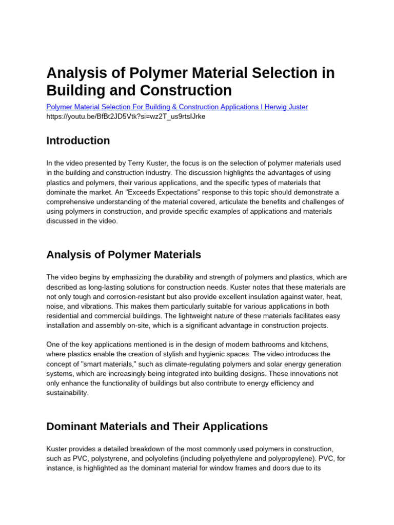 Polymer Material Selection in Construction | PDF | Polymers | Plastic