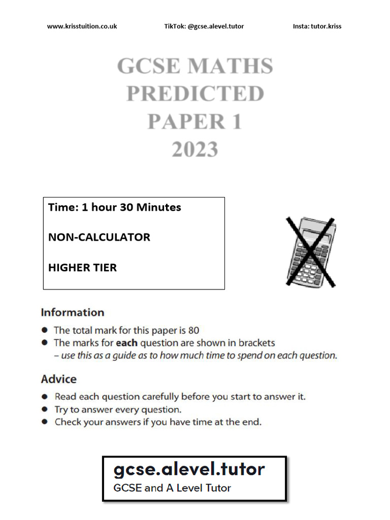 GCSE Maths Predicted Paper 1 2023 | PDF