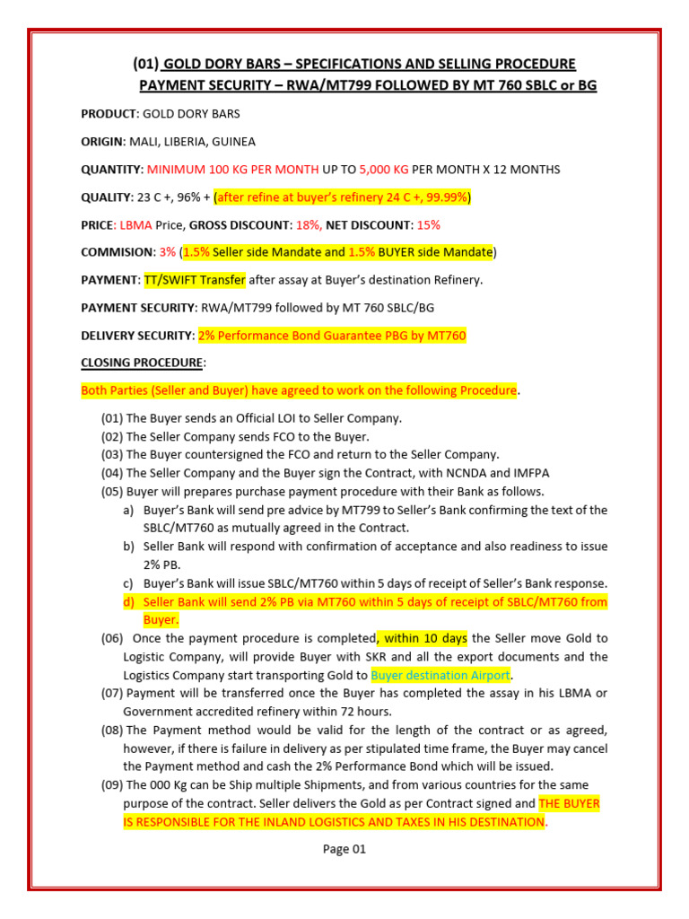Specifications - Selling Procedure | PDF | Cheque | Letter Of Credit
