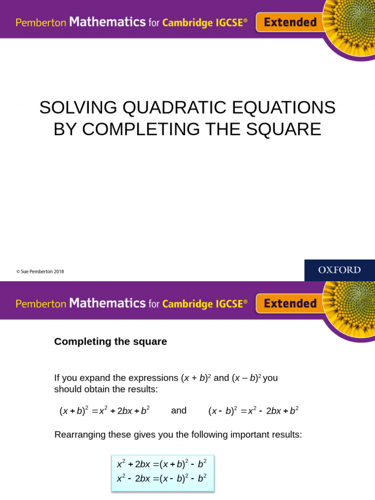 A3-Solving Quadratic Equations by Completing The Square | PDF ...