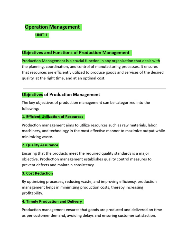 Production Management Objectives & Functions | PDF | Lean Manufacturing ...