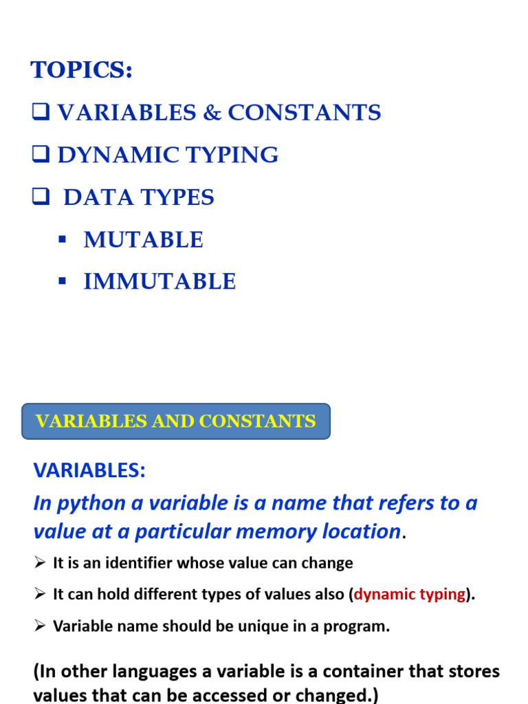 Python Variables, Data Types, and Dynamic Typing | PDF | Variable ...