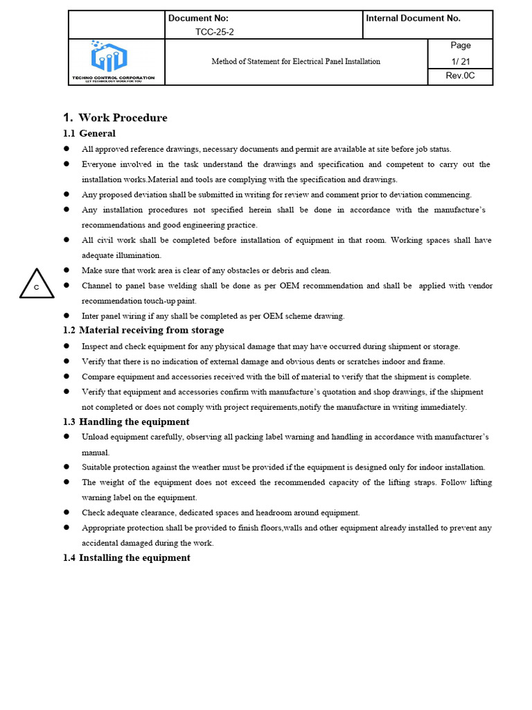Electrical Panel Installation Method Statement | PDF | Screw | Crane ...