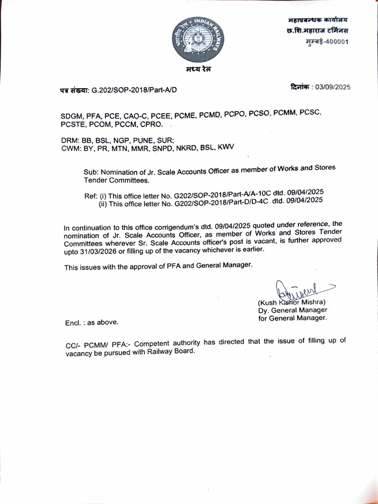 Store Matter Nomination of Jr. Scale Accounts Officer As Member of ...