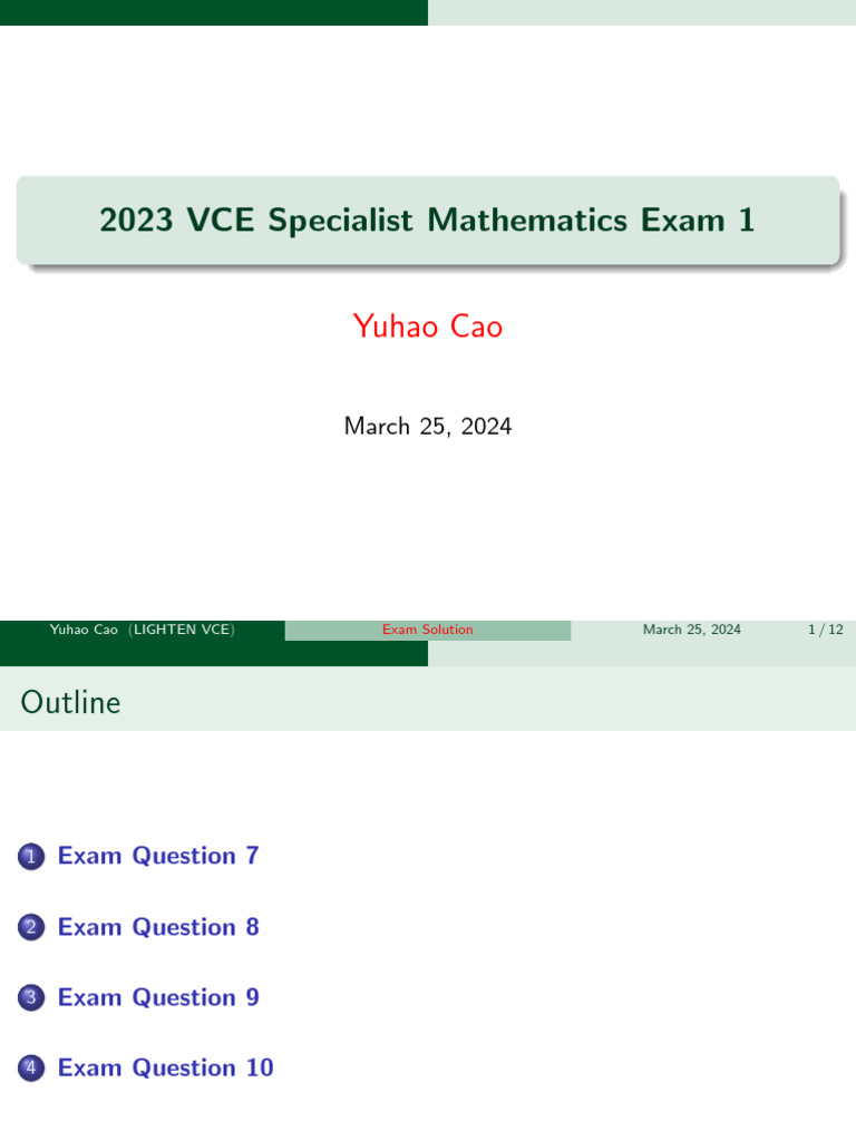 2023 VCE Specialist Mathematics Exam 1 New | PDF