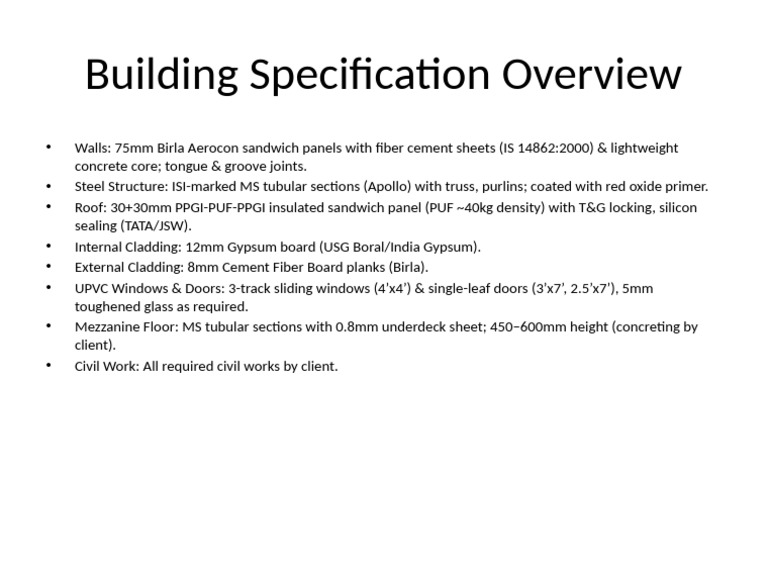 Building Specifications Slide | PDF