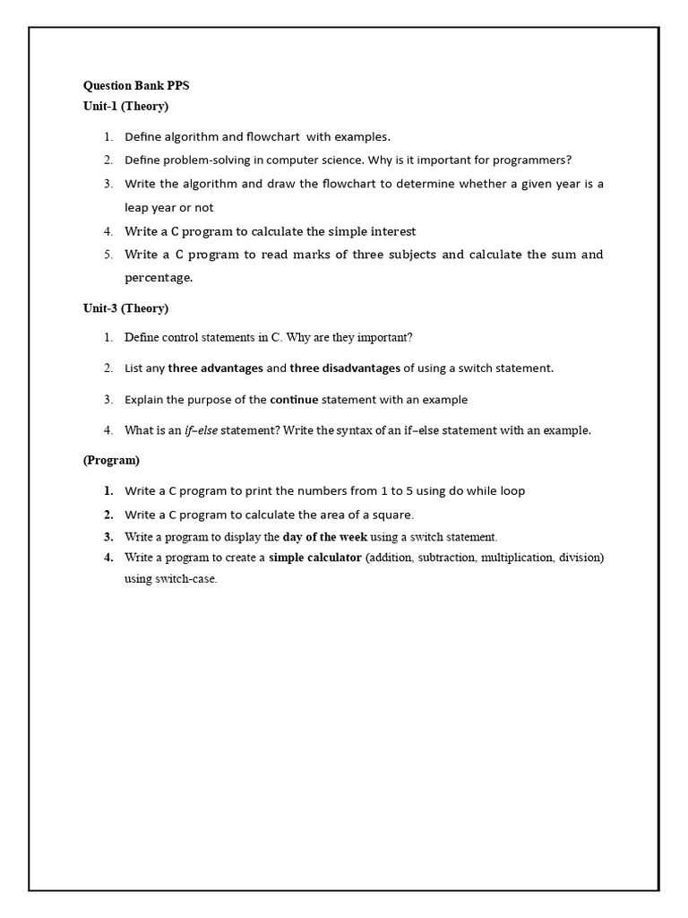 C Programming Question Bank Guide | PDF