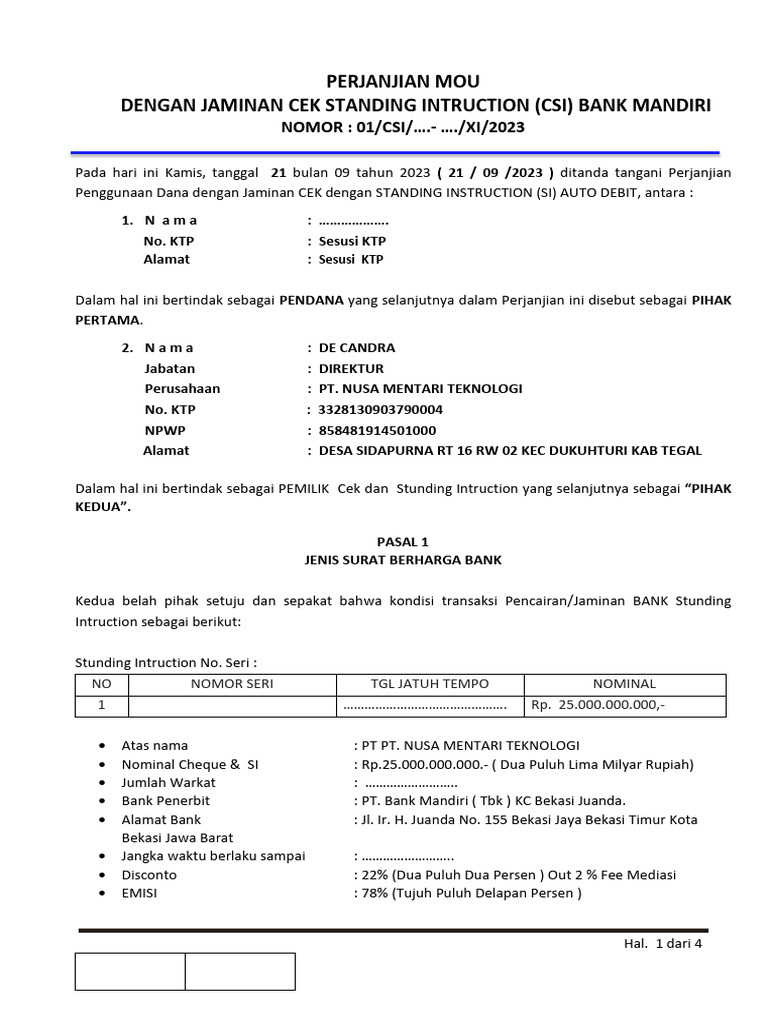 Mou Cek Si - Bank Mandiri | PDF