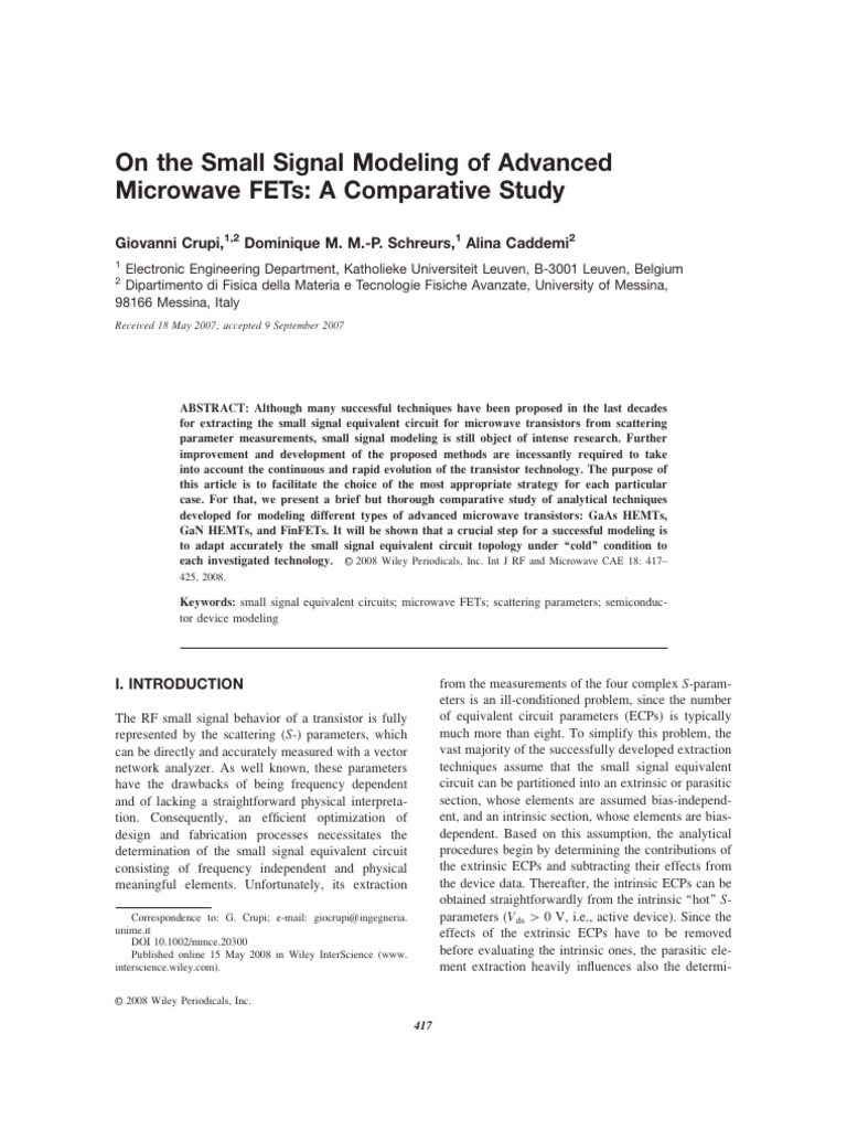 Small Signal Modeling of Microwave FETs | PDF | Field Effect Transistor ...