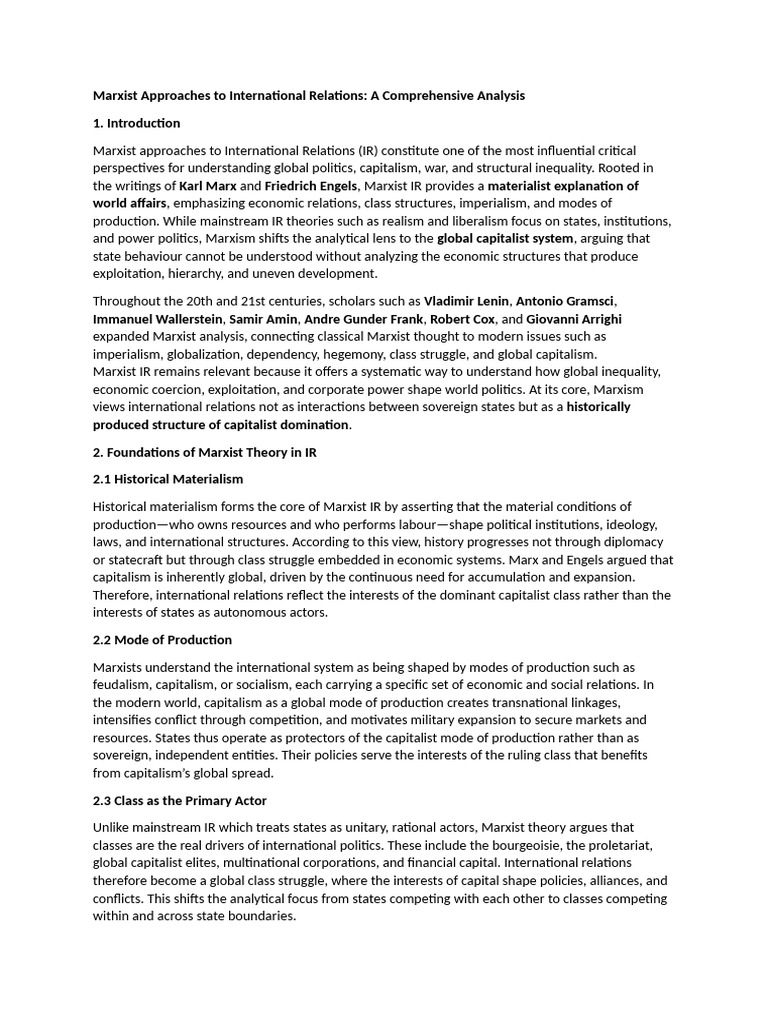 Marxist Theories in International Relations | PDF | Marxism | Capitalism
