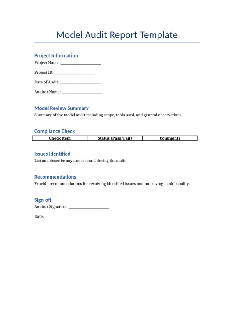 Model Audit Report Template Guide | PDF