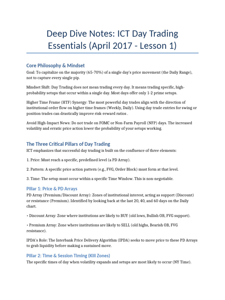 ICT Day Trading Essentials Guide | PDF | Market Trend | Day Trading