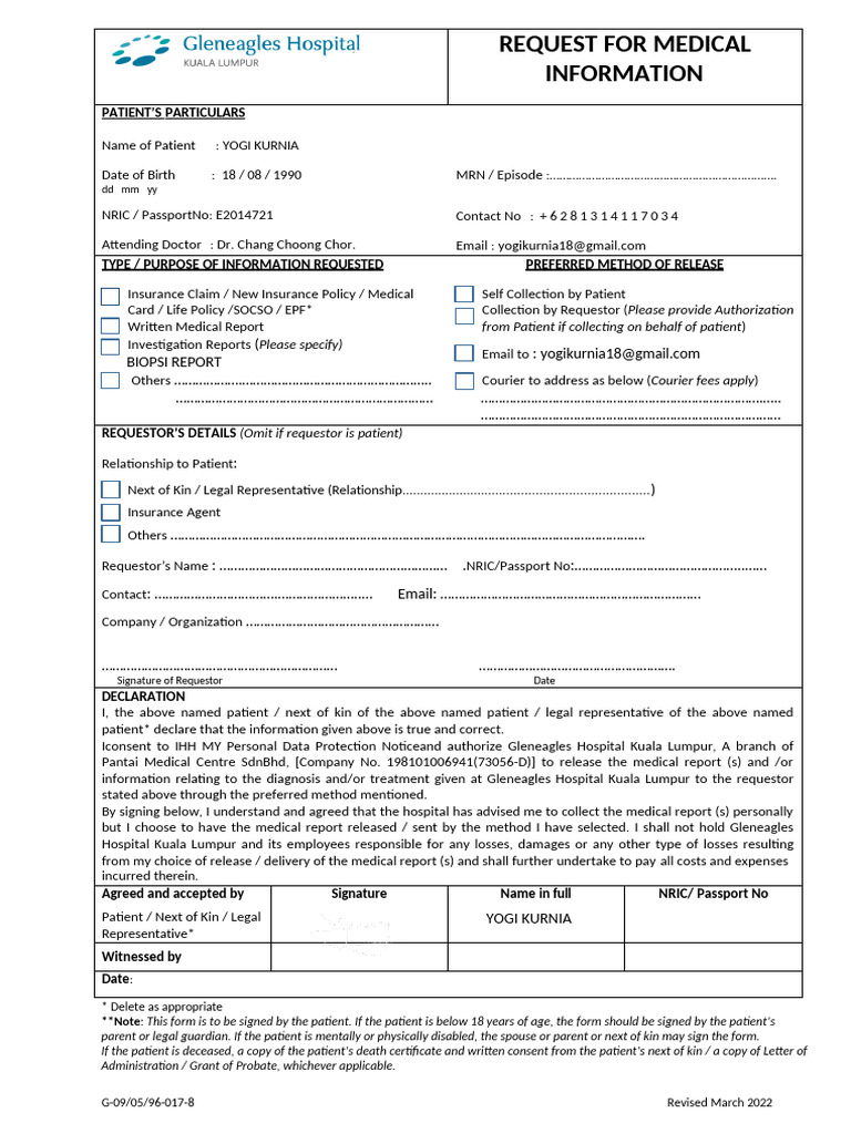 Medical Information Request Form | PDF | Health Care