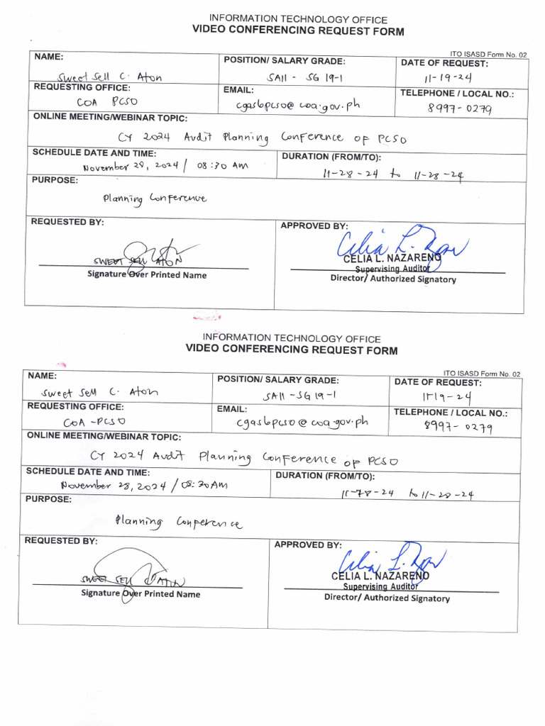 Video Conferencing Request Form | PDF